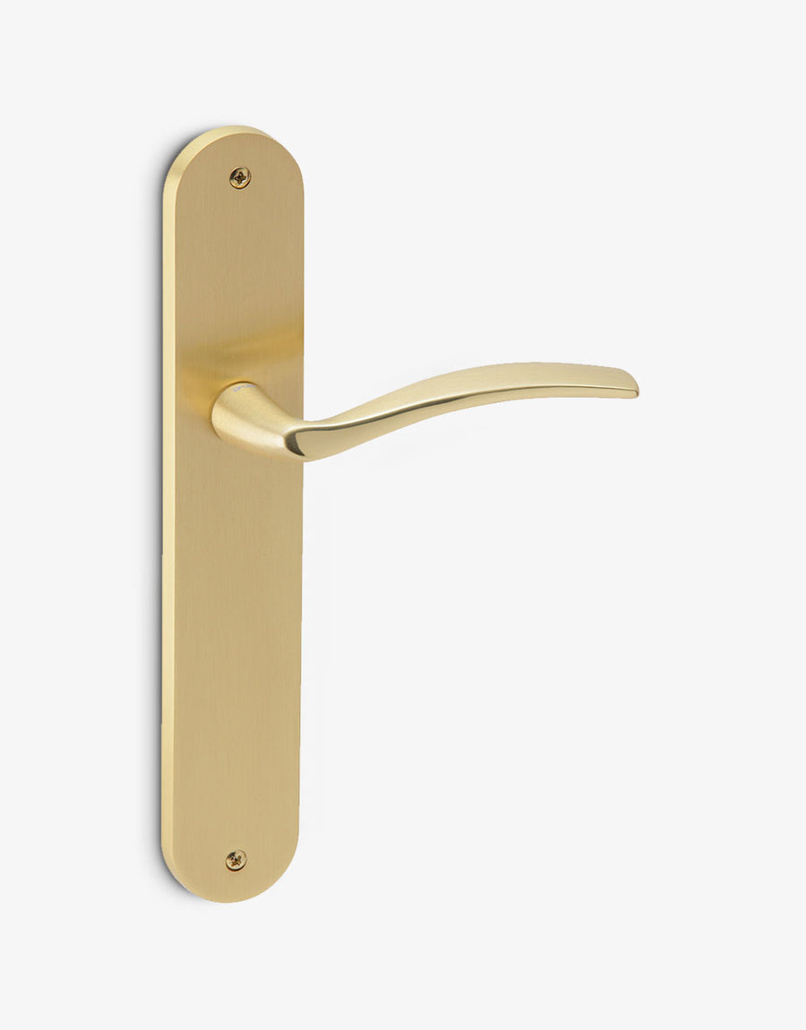 Soft lever handle set on an oval backplate