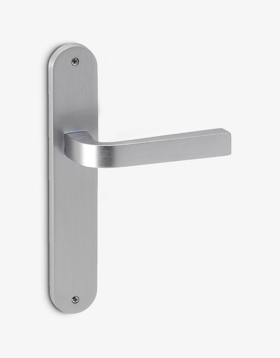 Touch lever handle set on an oval backplate