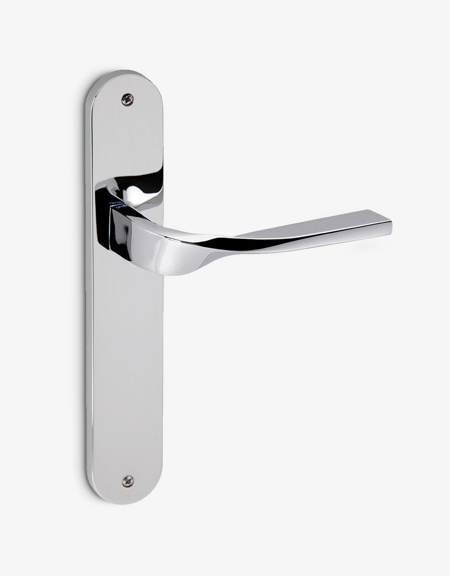 Pin lever handle set on an oval backplate