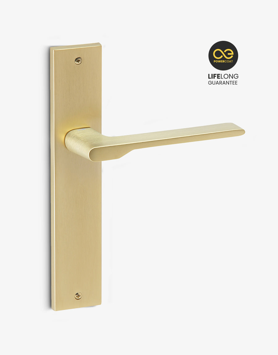Special lever handle set on a rectangular backplate